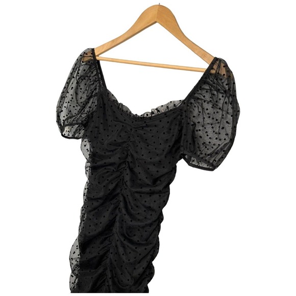 Divided H & M Ruched Gathered Polka Dot Mesh Party Cocktail Dress Black M - Picture 6 of 12